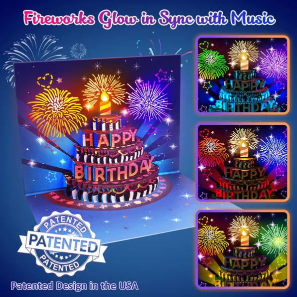 CZTICLE® Fireworks Pop Up Cake Light and Music Happy Birthday Card Gift D01