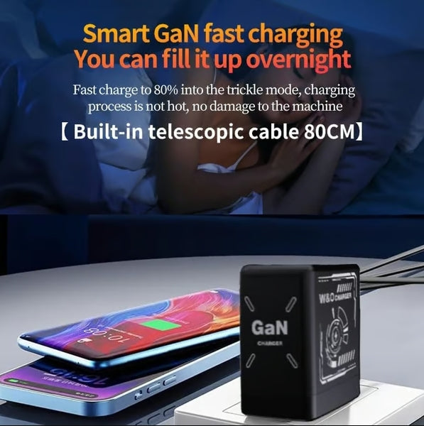 Cilifer® 2-in-1 GaN Compatible with 120W Fast Charger with Retractable Type-C and ligtning Cable D01