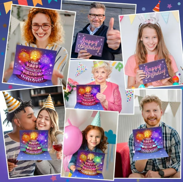CZTICLE® Fireworks Pop Up Cake Light and Music Happy Birthday Card Gift D01