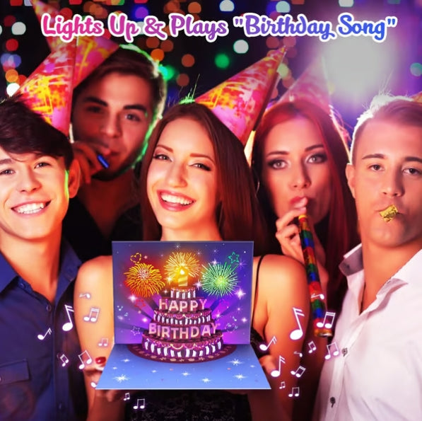 CZTICLE® Fireworks Pop Up Cake Light and Music Happy Birthday Card Gift D01