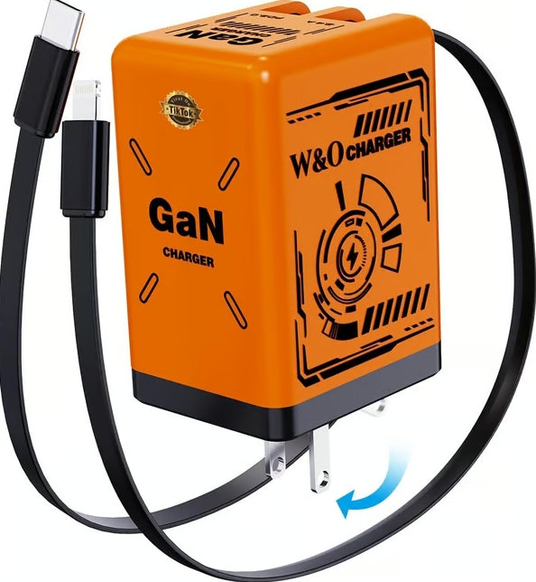 Cilifer® 2-in-1 GaN Compatible with 120W Fast Charger with Retractable Type-C and ligtning Cable D01