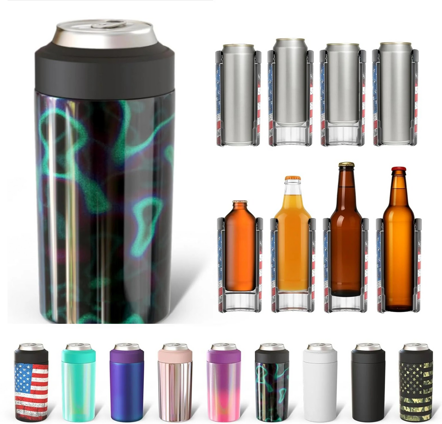 CZTICLE® Universal Buddy Can Cooler - Fits All - For Regular 12 & 16 oz or Slim-Size Bottles - Insulated Double -Walled Stainless Steel (All white)
