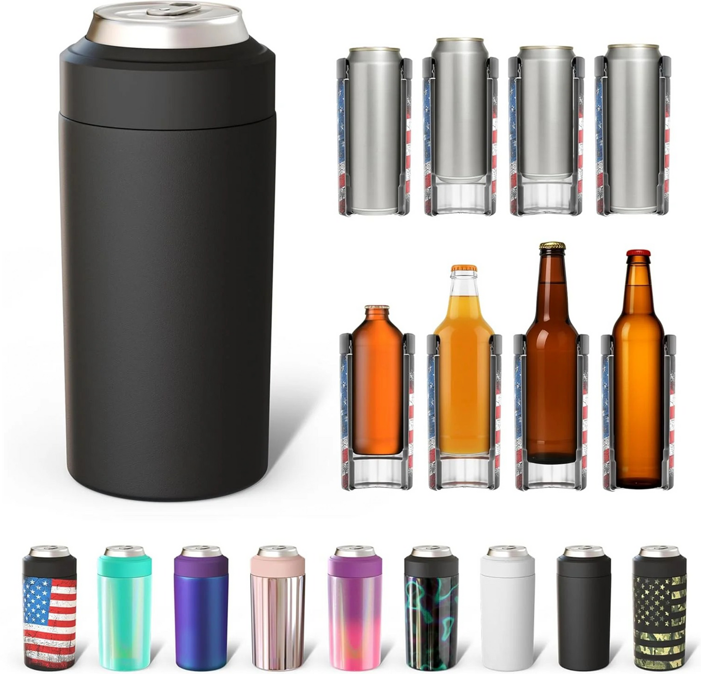 CZTICLE® Universal Buddy Can Cooler - Fits All - For Regular 12 & 16 oz or Slim-Size Bottles - Insulated Double -Walled Stainless Steel (All white)