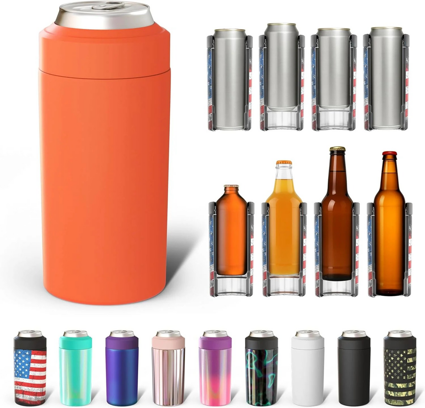 CZTICLE® Universal Buddy Can Cooler - Fits All - For Regular 12 & 16 oz or Slim-Size Bottles - Insulated Double -Walled Stainless Steel (All white)