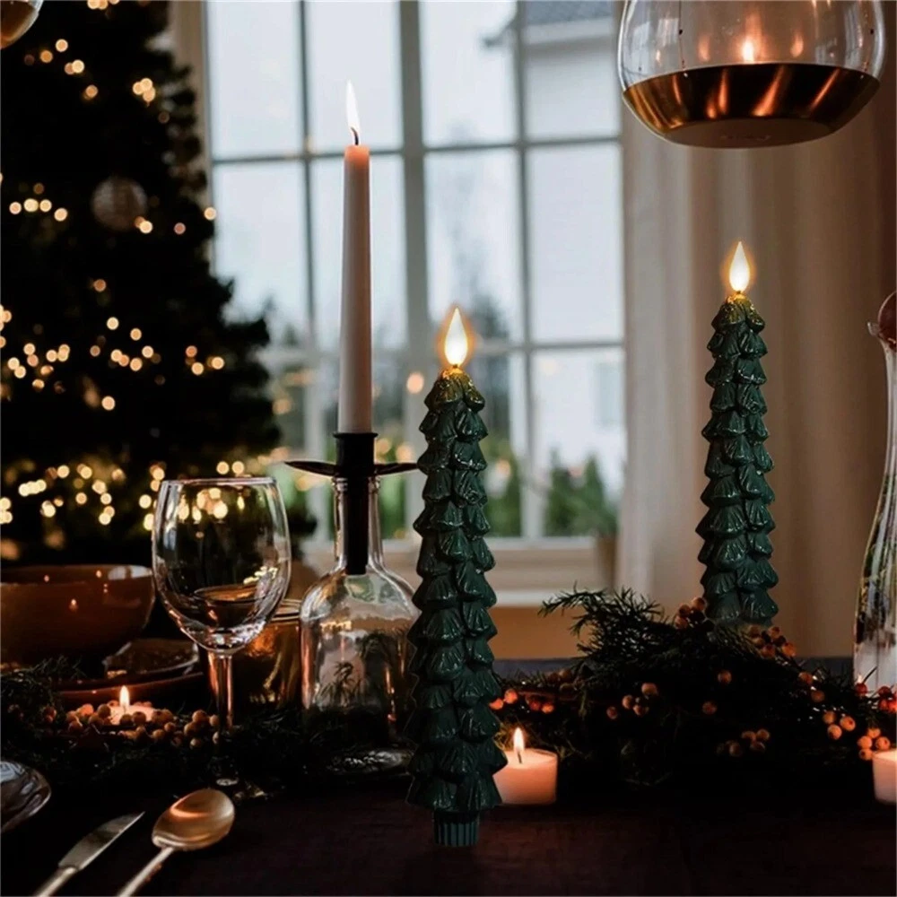 CZTICLE® Christmas Tree LED Candles – Real Wax, Flickering Flame, Safe & Cozy Holiday Décor