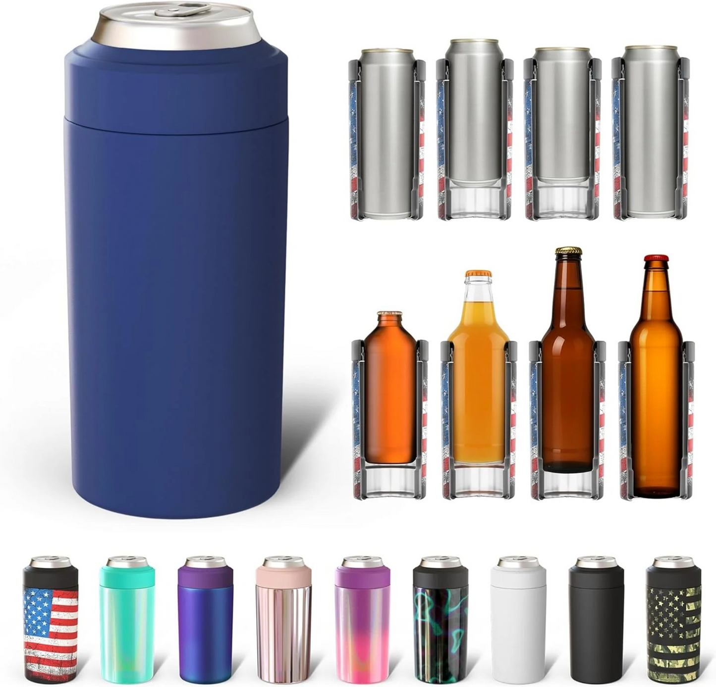 CZTICLE® Universal Buddy Can Cooler - Fits All - For Regular 12 & 16 oz or Slim-Size Bottles - Insulated Double -Walled Stainless Steel (All white)