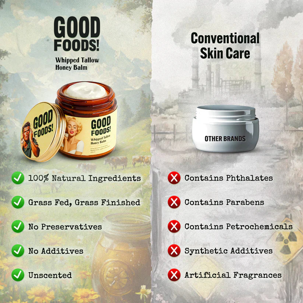 LUHAKA® GOOD FOODS! Whipped Beef Tallow and Manuka Honey Balm, 4oz, Organic Face Cream, Moisturizer, Body Lotion, Skin Care and Lip Balm