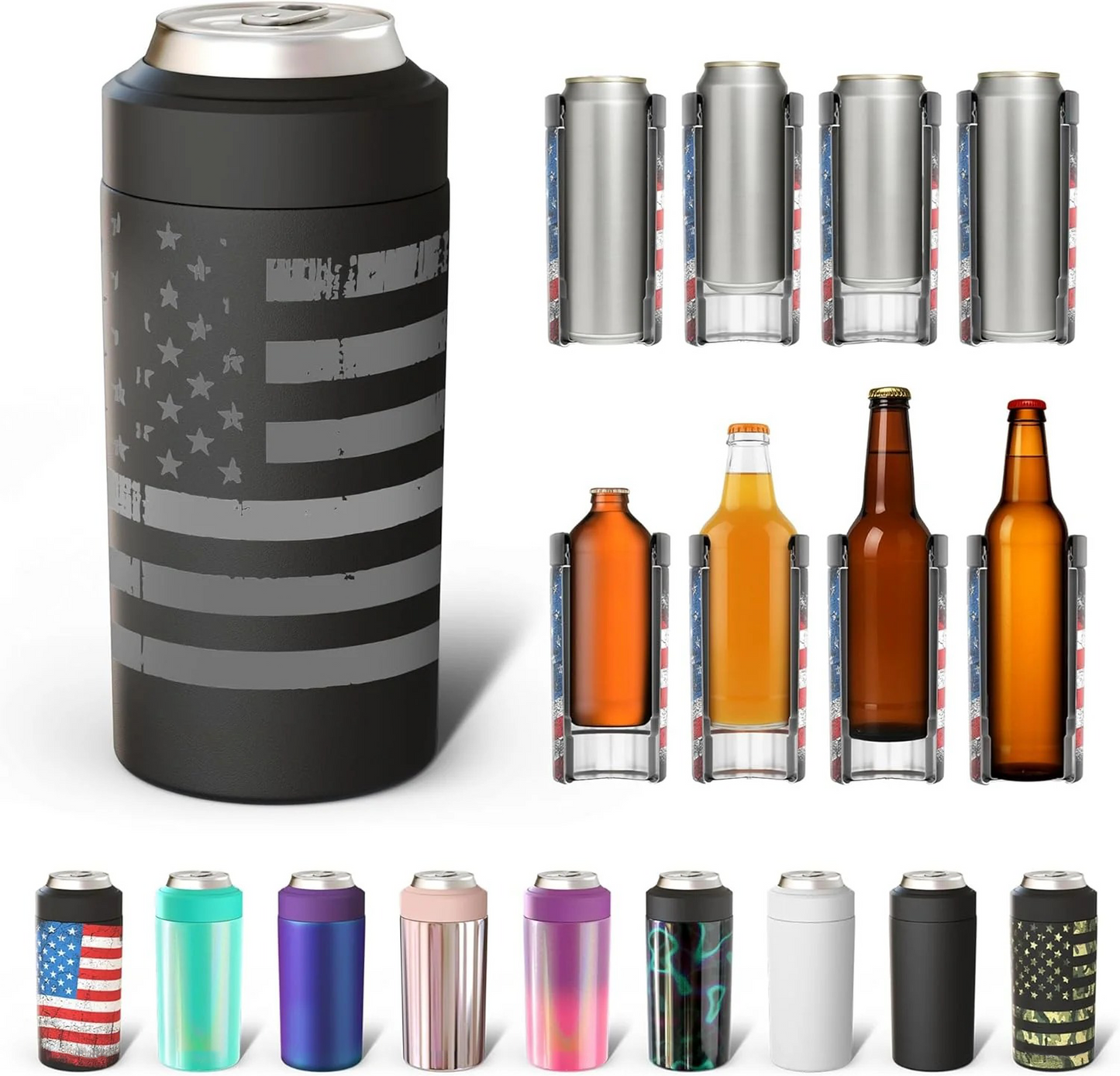 CZTICLE® Universal Buddy Can Cooler - Fits All - For Regular 12 & 16 oz or Slim-Size Bottles - Insulated Double -Walled Stainless Steel (All white)