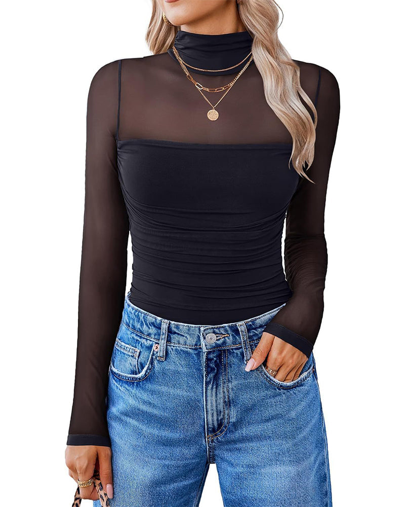 Women Long Sleeve Bodysuit Turtle Neck Shapewear