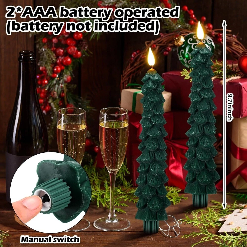 CZTICLE® Christmas Tree LED Candles – Real Wax, Flickering Flame, Safe & Cozy Holiday Décor
