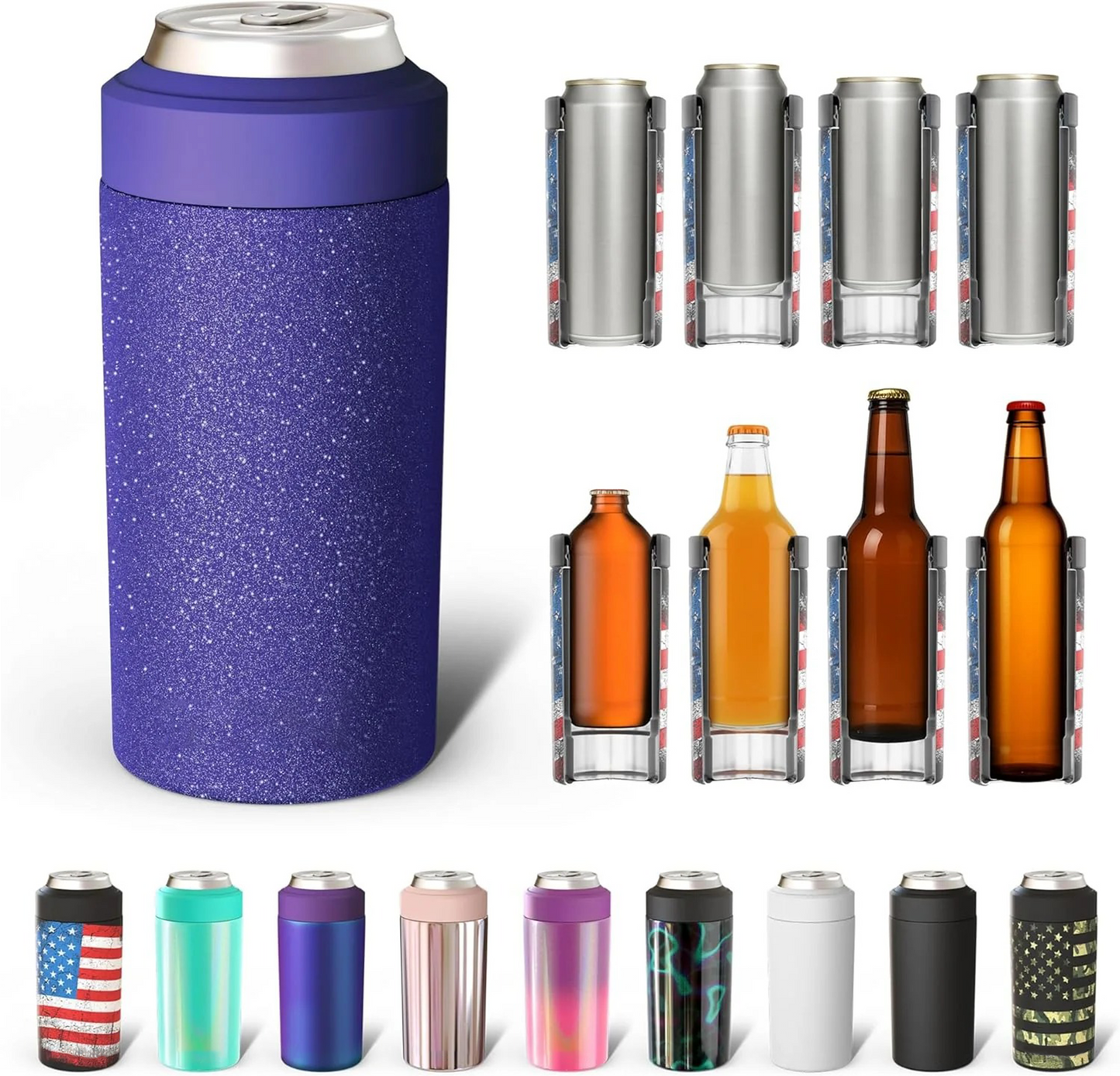 CZTICLE® Universal Buddy Can Cooler - Fits All - For Regular 12 & 16 oz or Slim-Size Bottles - Insulated Double -Walled Stainless Steel (All white)