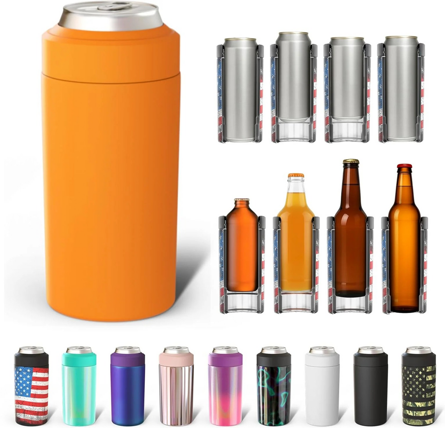 CZTICLE® Universal Buddy Can Cooler - Fits All - For Regular 12 & 16 oz or Slim-Size Bottles - Insulated Double -Walled Stainless Steel (All white)