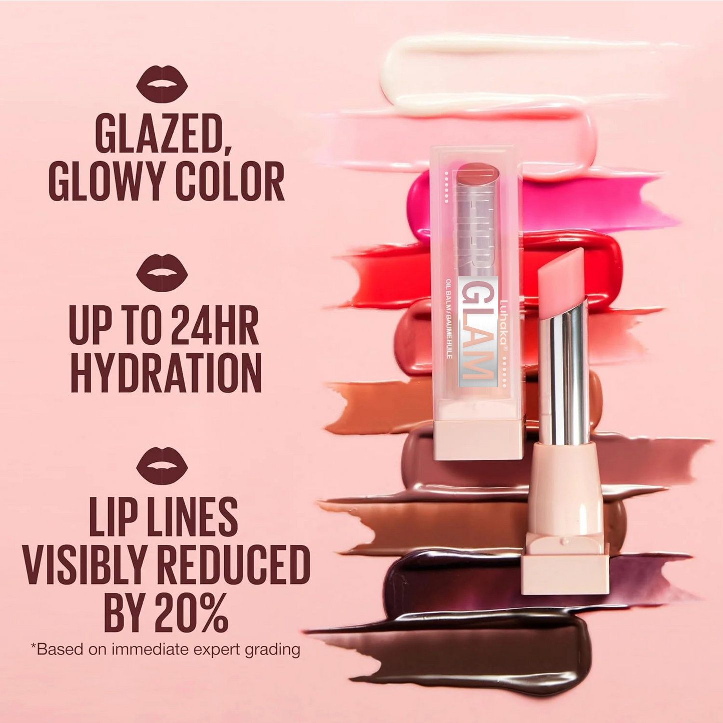 LUHAKA® Lifter Glaze Oil Balm with Hyaluronic Acid and Hydrating Oil Blend. Lip Balm with 24HRs of Smooth. Moisturizing Shine. Pink Drip (Sheer Baby Pink)