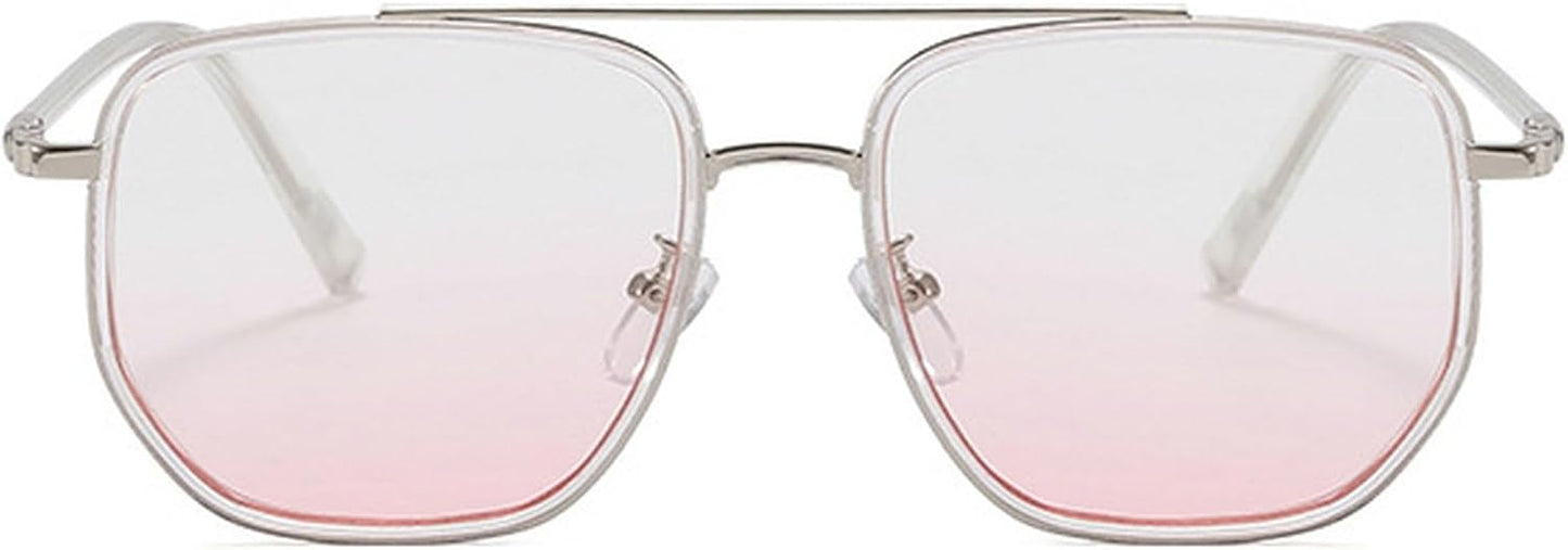 CZTICLE® Vintage Square Oversized Pilot Sunglasses for Women Men Double Bridge Sun Glasses 70s Trendy Stylish Shades