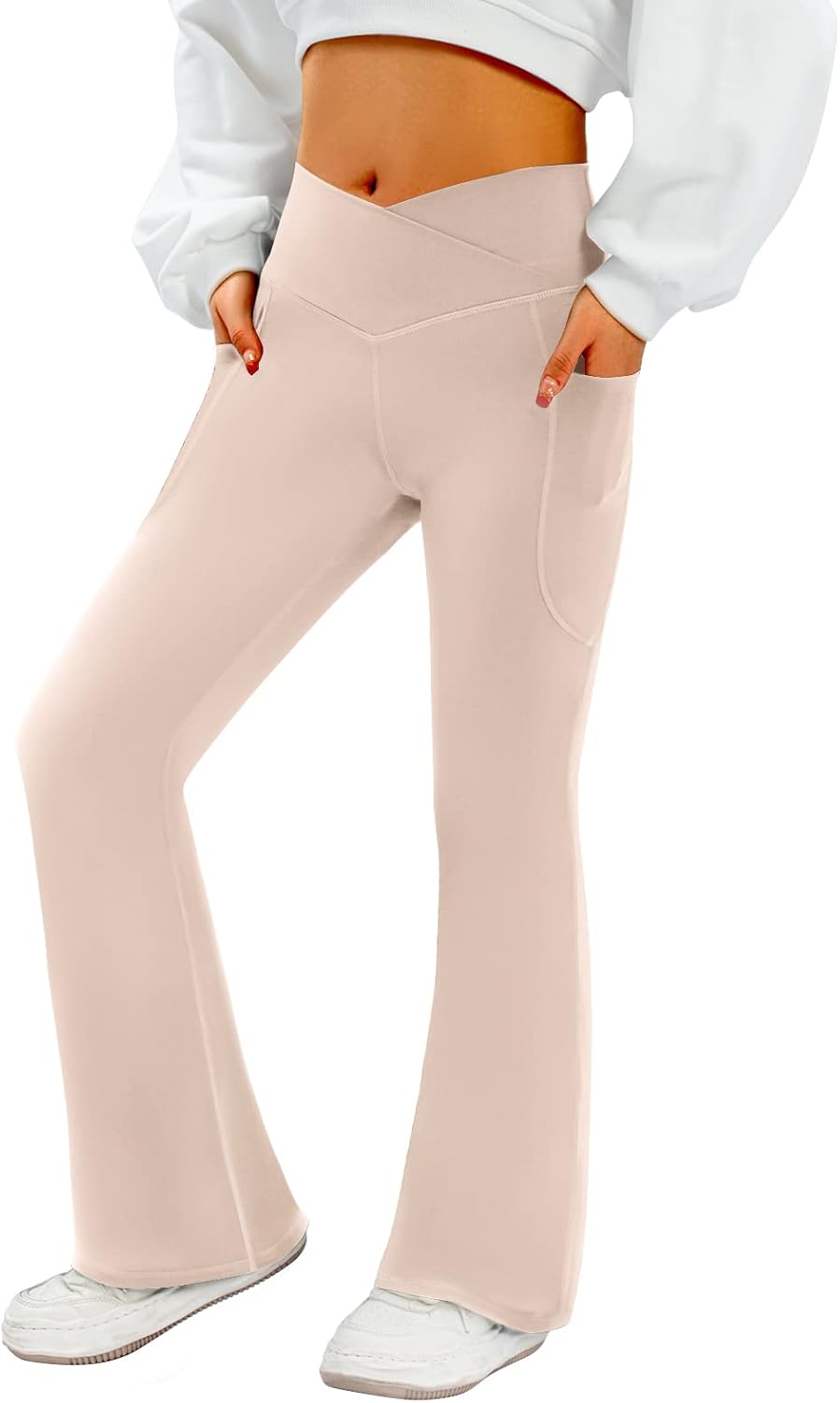 SFRCORD® Women's Flare Yoga Pants with Pockets-V Crossover High Waisted Bootcut Yoga Leggings-Flare Workout Gym Leggings