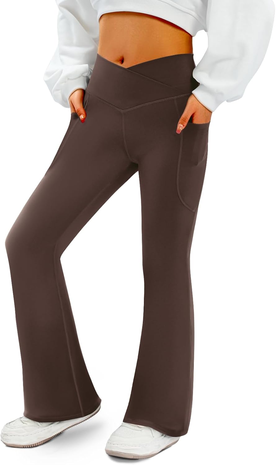 SFRCORD® Women's Flare Yoga Pants with Pockets-V Crossover High Waisted Bootcut Yoga Leggings-Flare Workout Gym Leggings