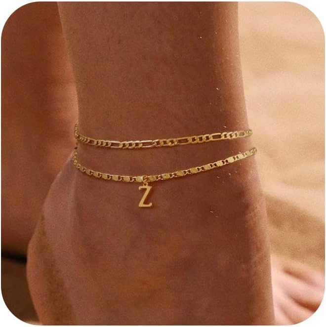 CZTICLE® 24K Gold Initials Ankle Bracelets for Women