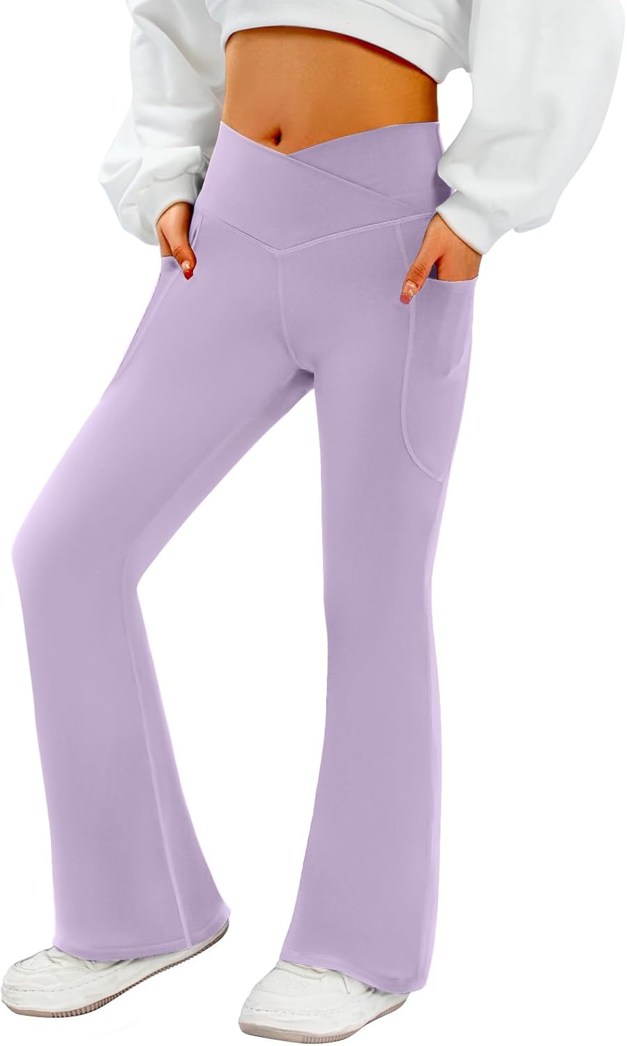SFRCORD® Women's Flare Yoga Pants with Pockets-V Crossover High Waisted Bootcut Yoga Leggings-Flare Workout Gym Leggings