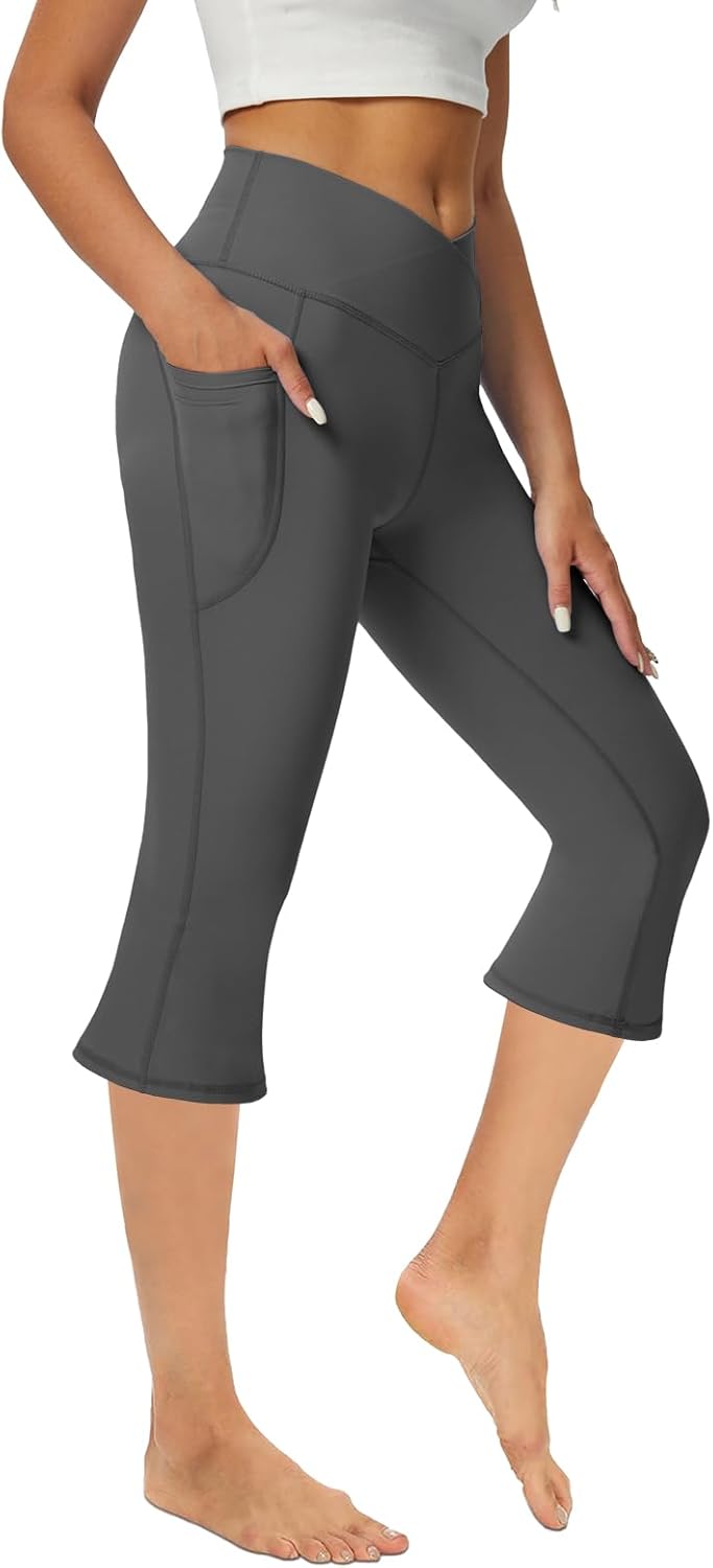 SFRCORD® Women's Flare Yoga Pants with Pockets-V Crossover High Waisted Bootcut Yoga Leggings-Flare Workout Gym Leggings