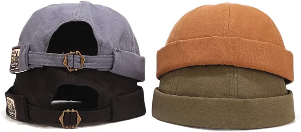 Cilifer® Cotton Patch Brimless Skullcap Sailor Cap Rolled Cuff Retro Beanie Hat 4 Pack