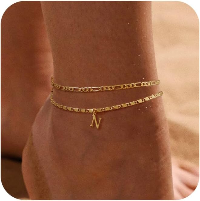 CZTICLE® 24K Gold Initials Ankle Bracelets for Women