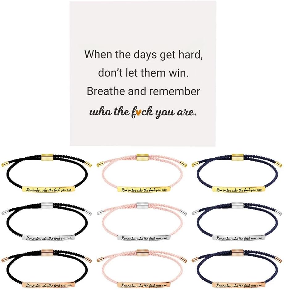 CILIFER® Remember Who The You Are Motivational Tube Bracelet.Personalized Adjustable Braided Rope Bracelets. Engraved Handmade Bracelet. Unique Christmas Gift for Women Men