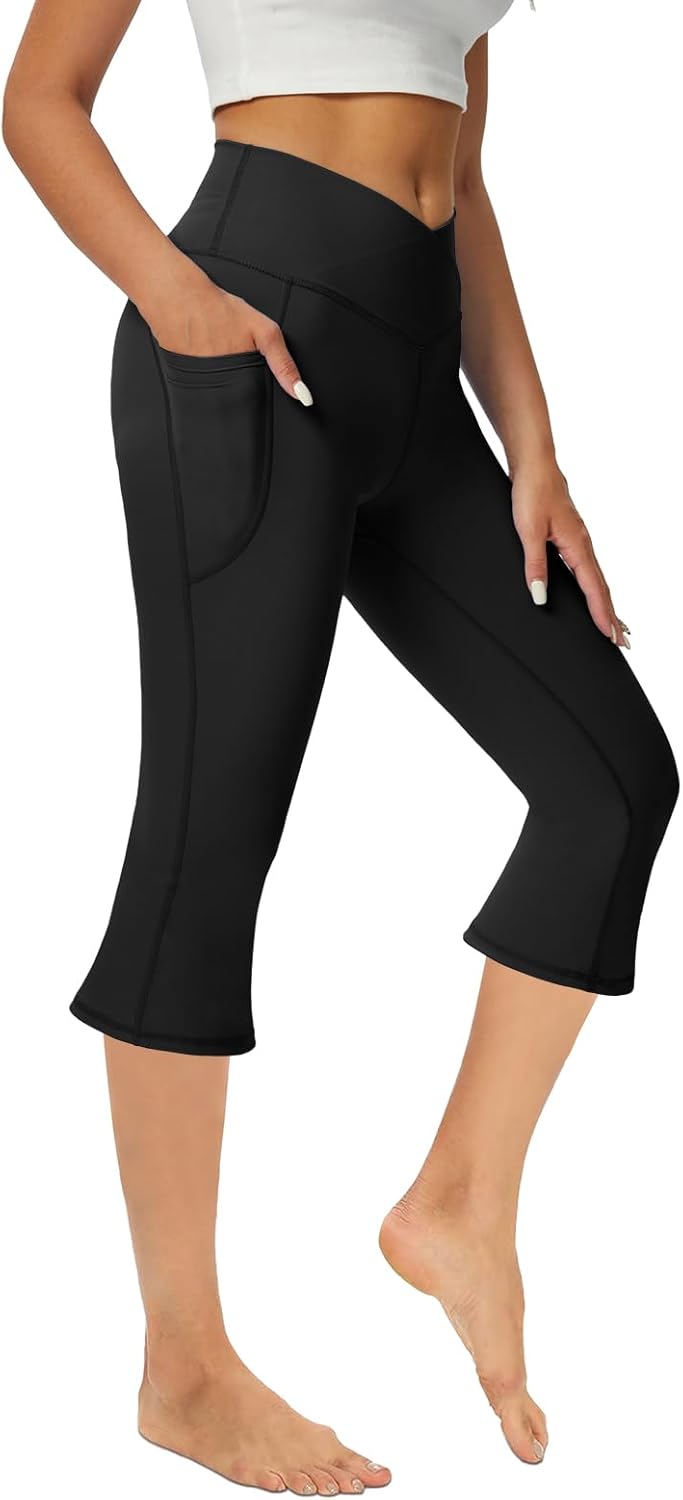 SFRCORD® Women's Flare Yoga Pants with Pockets-V Crossover High Waisted Bootcut Yoga Leggings-Flare Workout Gym Leggings