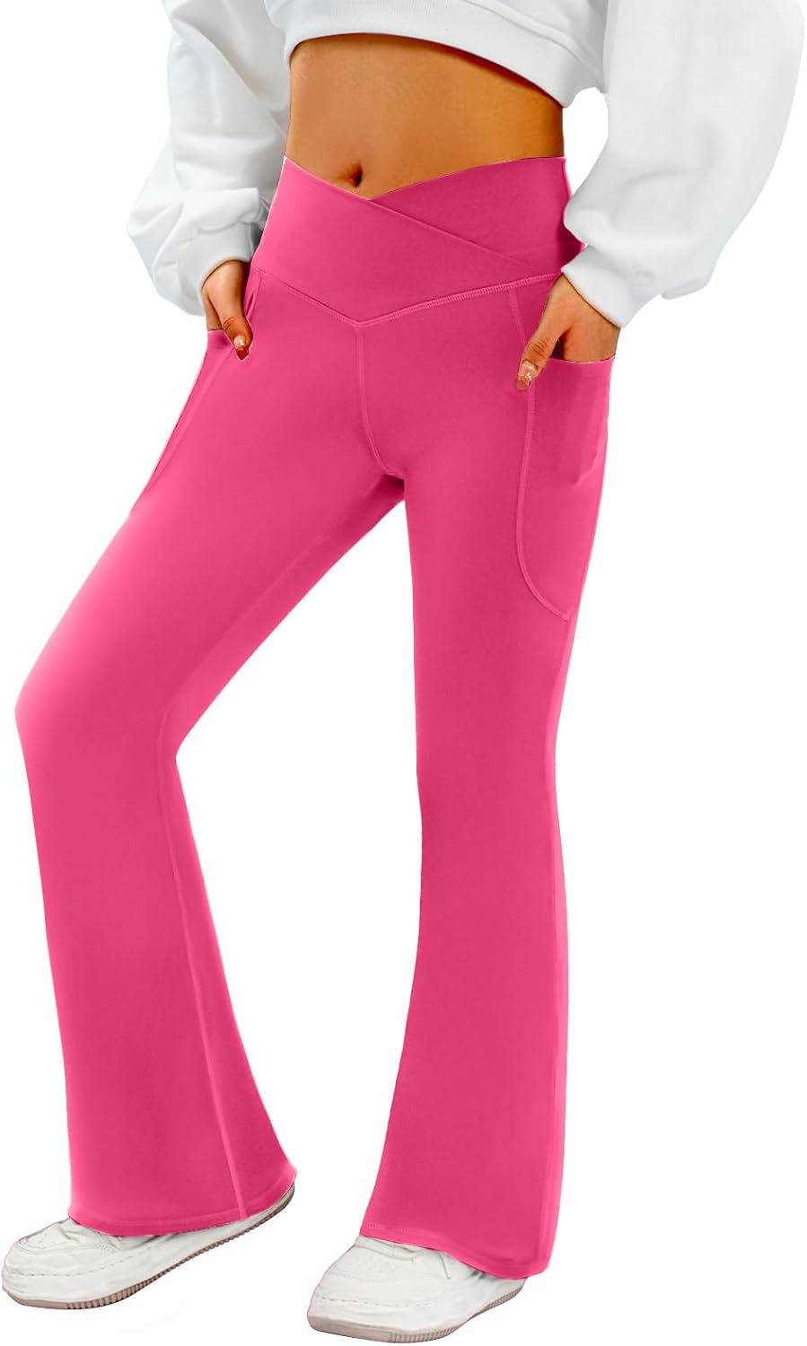 SFRCORD® Women's Flare Yoga Pants with Pockets-V Crossover High Waisted Bootcut Yoga Leggings-Flare Workout Gym Leggings
