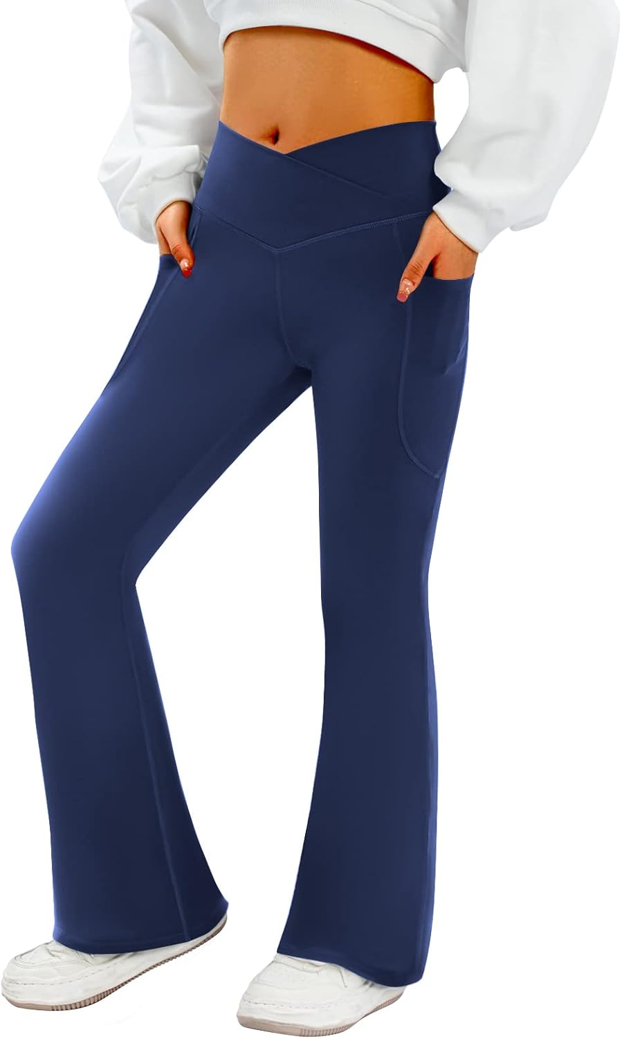 SFRCORD® Women's Flare Yoga Pants with Pockets-V Crossover High Waisted Bootcut Yoga Leggings-Flare Workout Gym Leggings