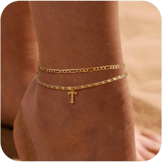 CZTICLE® 24K Gold Initials Ankle Bracelets for Women