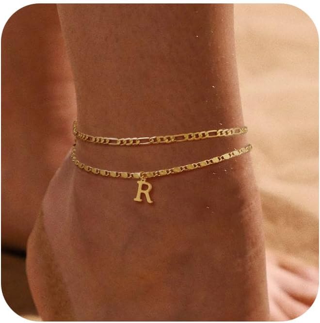 CZTICLE® 24K Gold Initials Ankle Bracelets for Women