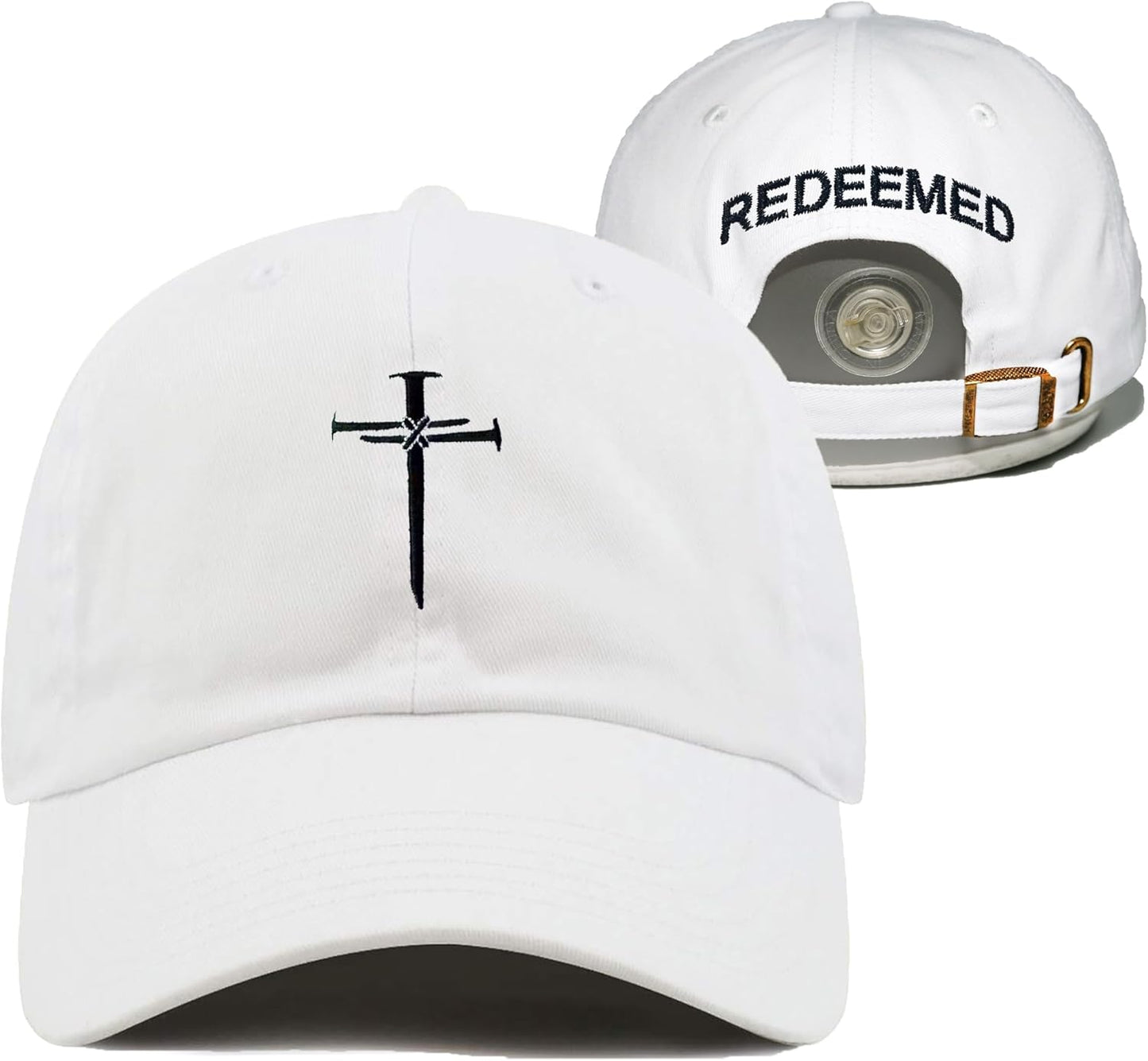 SFRCORD® Christian Redeemed Cross Nails Hats for Men Women. Vintage Adjustable Cotton Embroidered Front & Back Baseball Cap