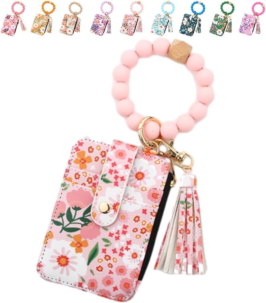 Cilifer® Women's Boho Beaded Wallet.Bracelet Keychain Wallet with Flower Pattern Beaded Tassel Decoration for Women
