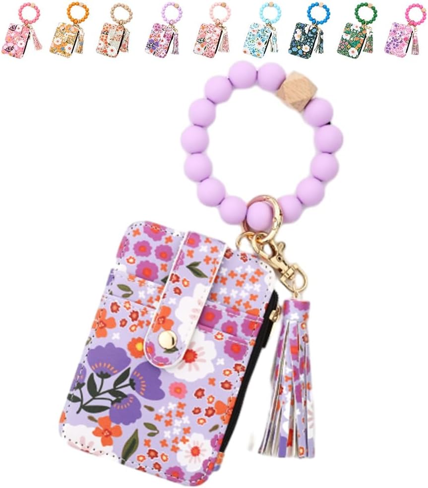 Cilifer® Women's Boho Beaded Wallet.Bracelet Keychain Wallet with Flower Pattern Beaded Tassel Decoration for Women