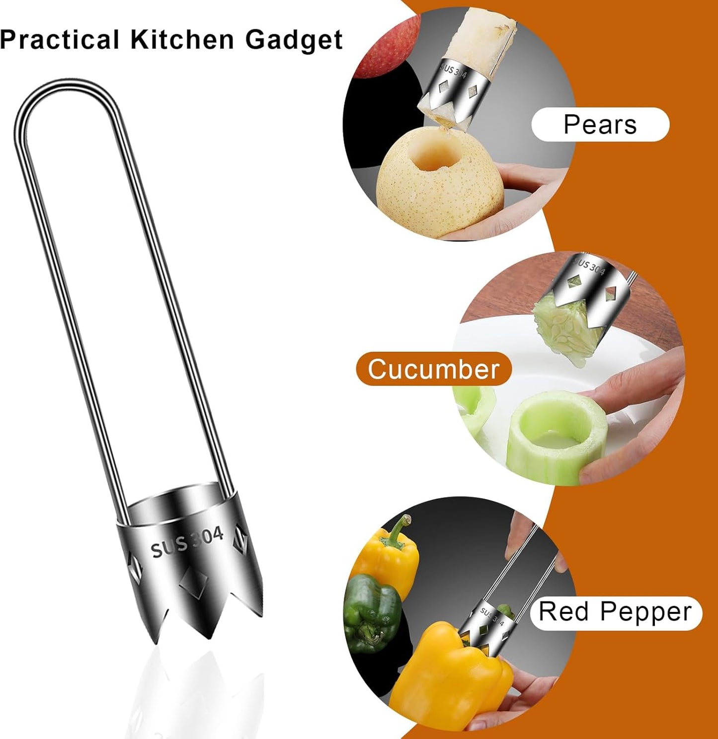 CILIFER® Red Bell Pepper Corer - Pepper. Pineapple. Pear. Apple Corer - 304 Stainless Steel.