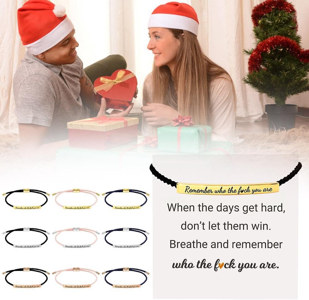 CILIFER® Remember Who The You Are Motivational Tube Bracelet.Personalized Adjustable Braided Rope Bracelets. Engraved Handmade Bracelet. Unique Christmas Gift for Women Men