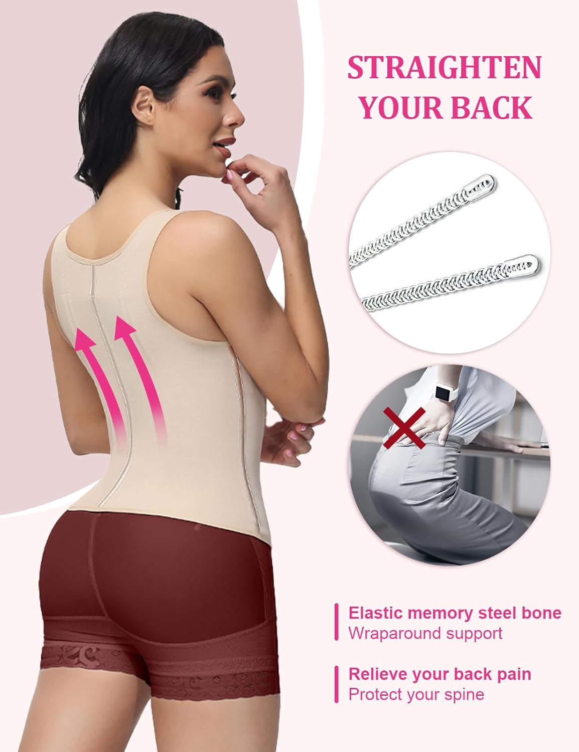 CZTICLE® Waist Trainer for Women Tummy Control Workout Faja Body Shaper Postpartum Waist Cincher Corset Shapewear with Strap Tan