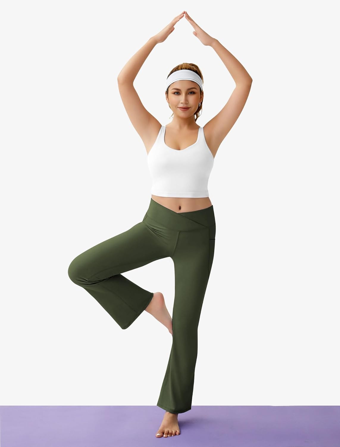 SFRCORD® Women's Flare Yoga Pants with Pockets-V Crossover High Waisted Bootcut Yoga Leggings-Flare Workout Gym Leggings