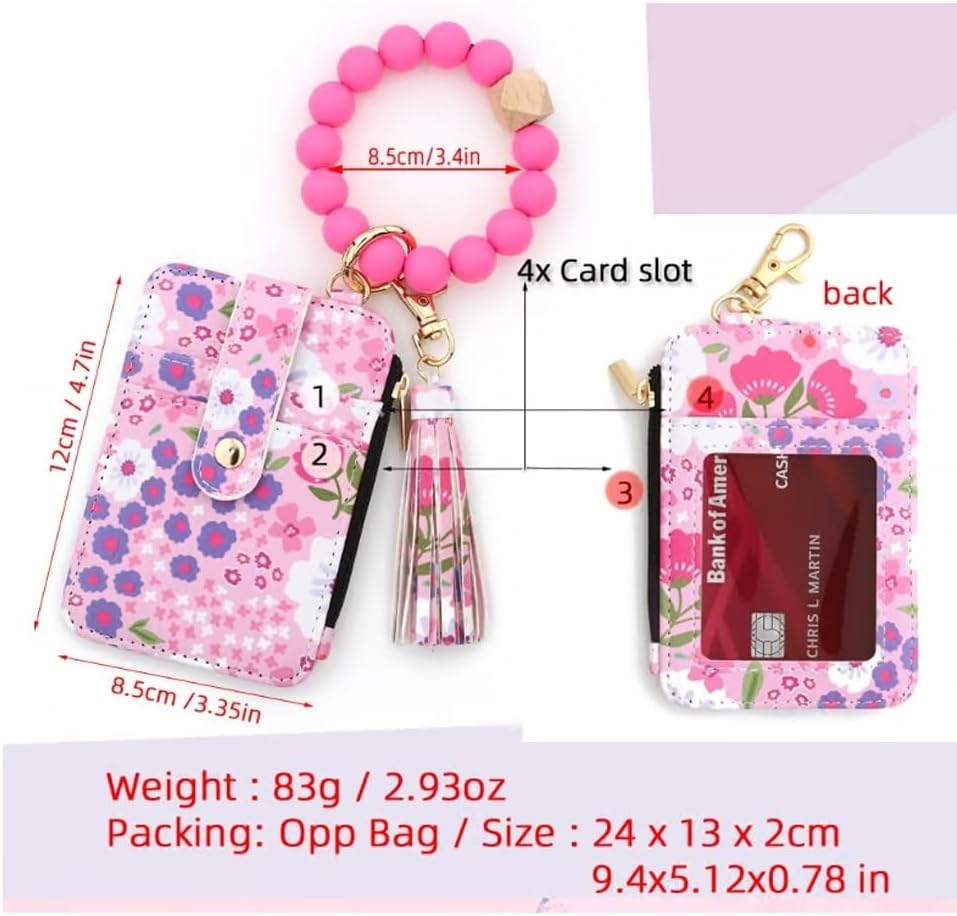 Cilifer® Women's Boho Beaded Wallet.Bracelet Keychain Wallet with Flower Pattern Beaded Tassel Decoration for Women