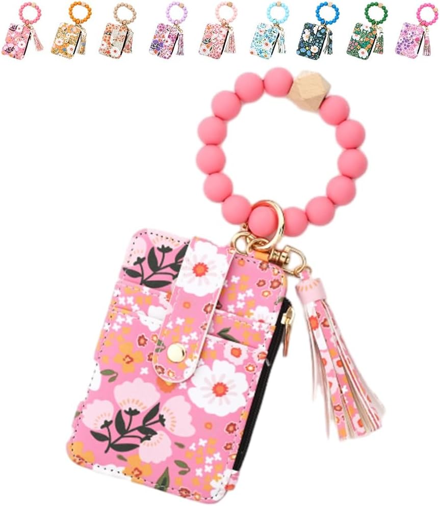 Cilifer® Women's Boho Beaded Wallet.Bracelet Keychain Wallet with Flower Pattern Beaded Tassel Decoration for Women