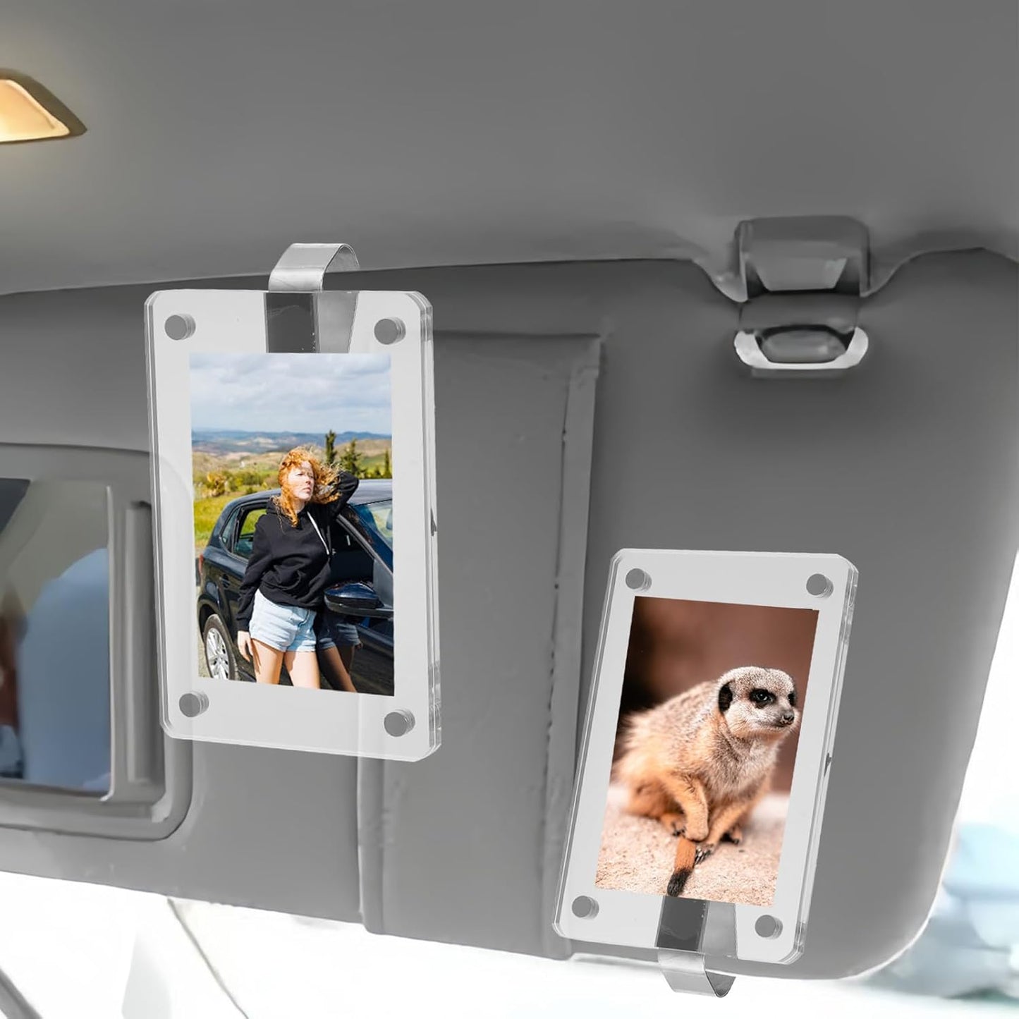 CZTICLE® 4Pcs Photo Car Visor Clips. Acrylic Magnetic Personalized Photo Holder