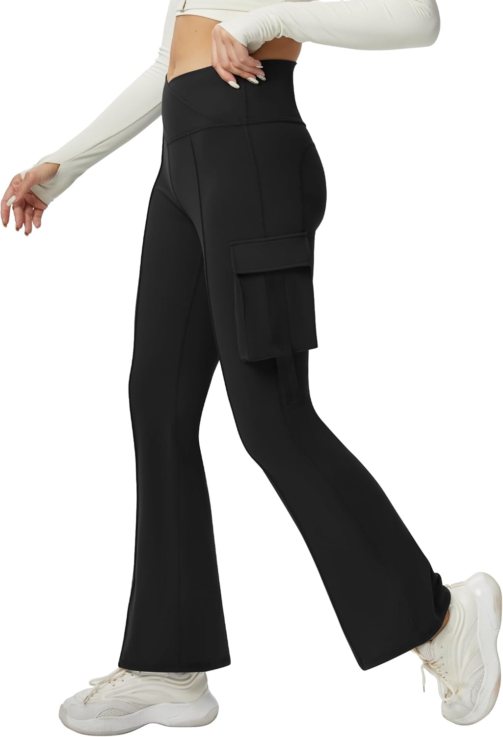 SFRCORD® Women's Flare Yoga Pants with Pockets-V Crossover High Waisted Bootcut Yoga Leggings-Flare Workout Gym Leggings
