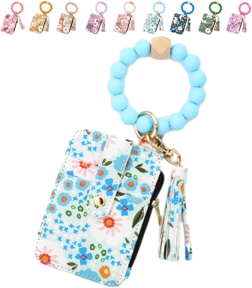 Cilifer® Women's Boho Beaded Wallet.Bracelet Keychain Wallet with Flower Pattern Beaded Tassel Decoration for Women