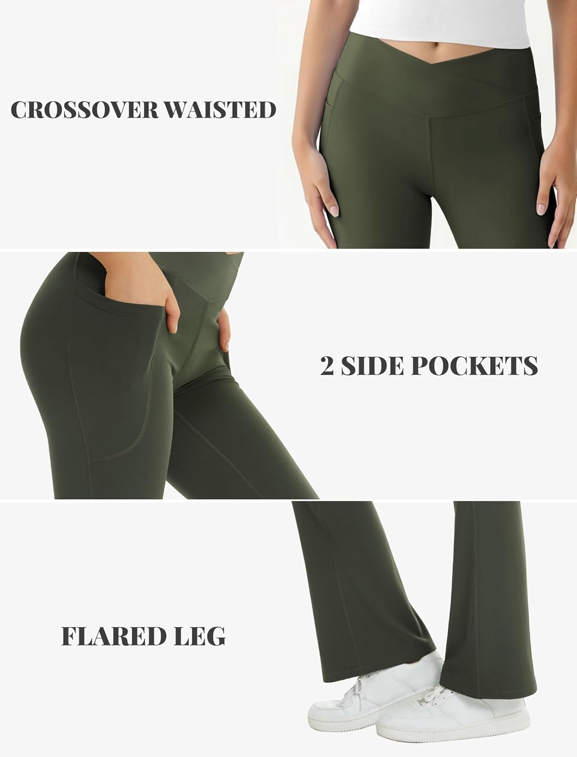 SFRCORD® Women's Flare Yoga Pants with Pockets-V Crossover High Waisted Bootcut Yoga Leggings-Flare Workout Gym Leggings