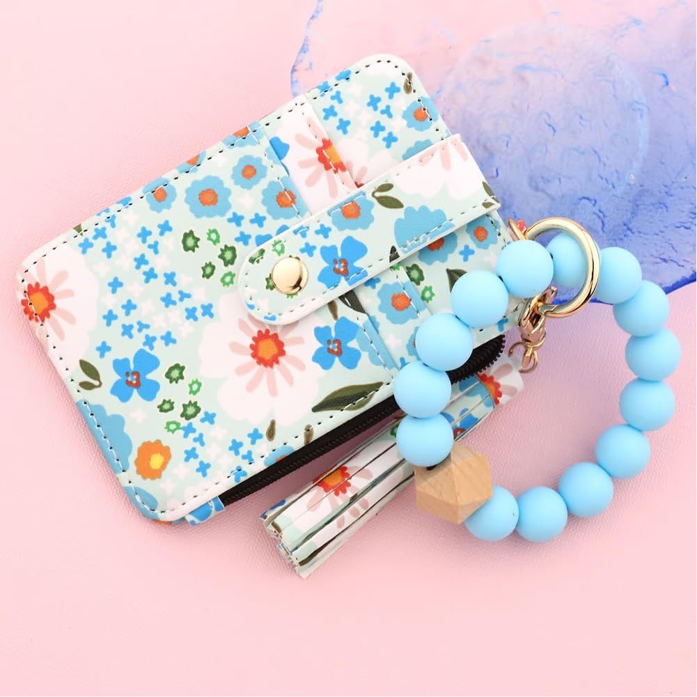Cilifer® Women's Boho Beaded Wallet.Bracelet Keychain Wallet with Flower Pattern Beaded Tassel Decoration for Women