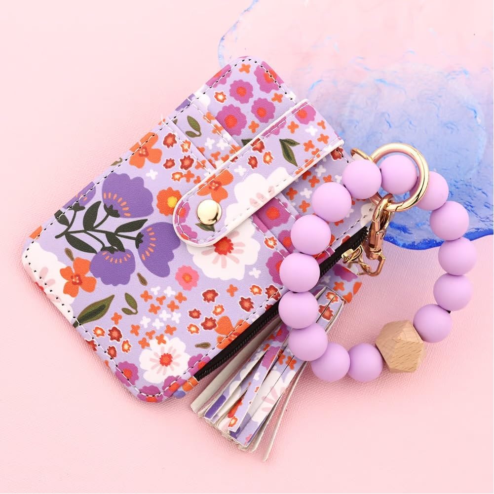 Cilifer® Women's Boho Beaded Wallet.Bracelet Keychain Wallet with Flower Pattern Beaded Tassel Decoration for Women