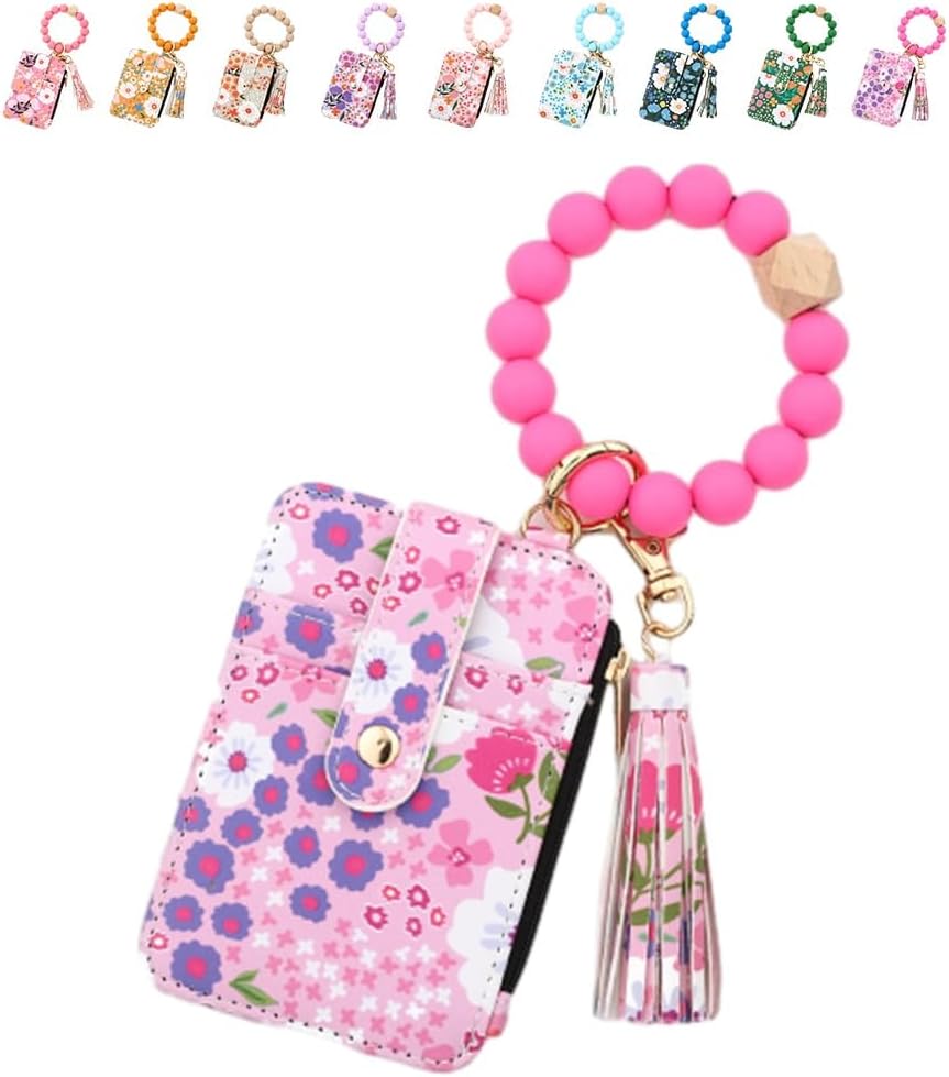 Cilifer® Women's Boho Beaded Wallet.Bracelet Keychain Wallet with Flower Pattern Beaded Tassel Decoration for Women