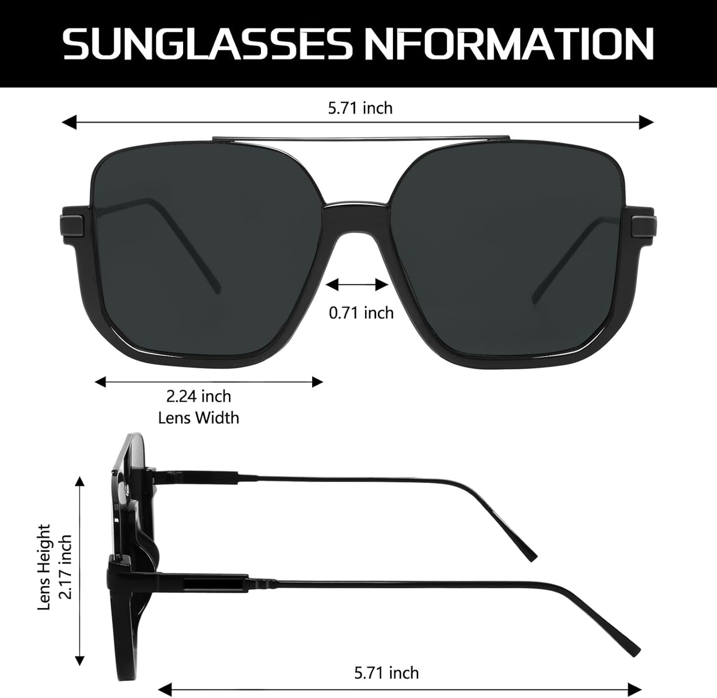CZTICLE® Retro Oversized Aviator Sunglasses for Women Men Square Double Bridge Pilot Sun Glasses 70s Trendy Shades