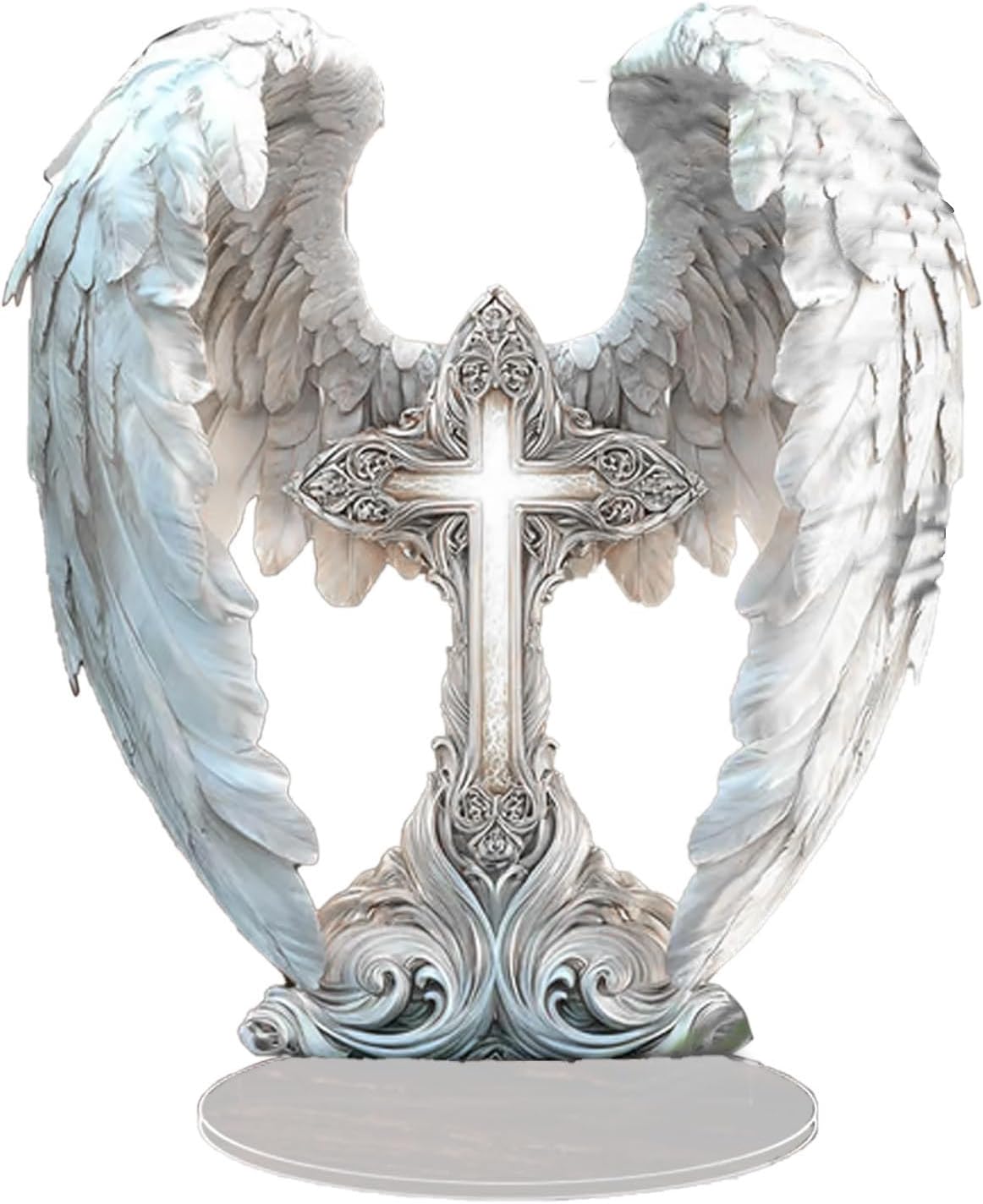 CZTICLE® Gorgeous Angel Wings Cross Decoration. Finely Detailed Wings Gracefully Wrap Around The Cross. Elegant Boho Style. Premium Acrylic Material. 2025 (White1)x