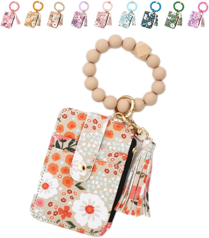 Cilifer® Women's Boho Beaded Wallet.Bracelet Keychain Wallet with Flower Pattern Beaded Tassel Decoration for Women